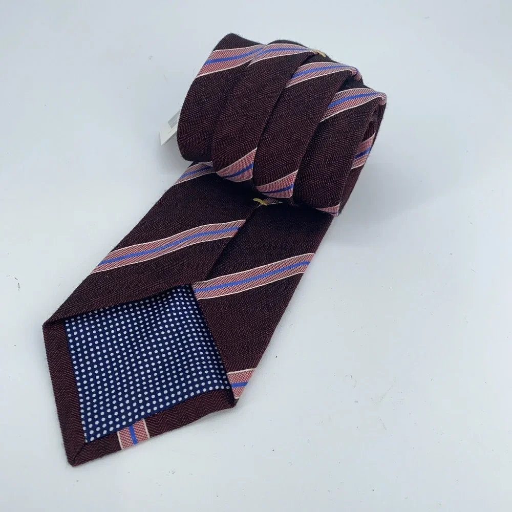Eton Tie Mens One Size Multi Striped Wool Blend Classic Fit Necktie Italy Made